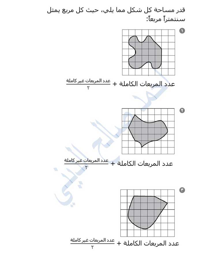 قدر مساحة الشكل أدناه، إذا كان كل مربع يمثل سنتمتر مربع